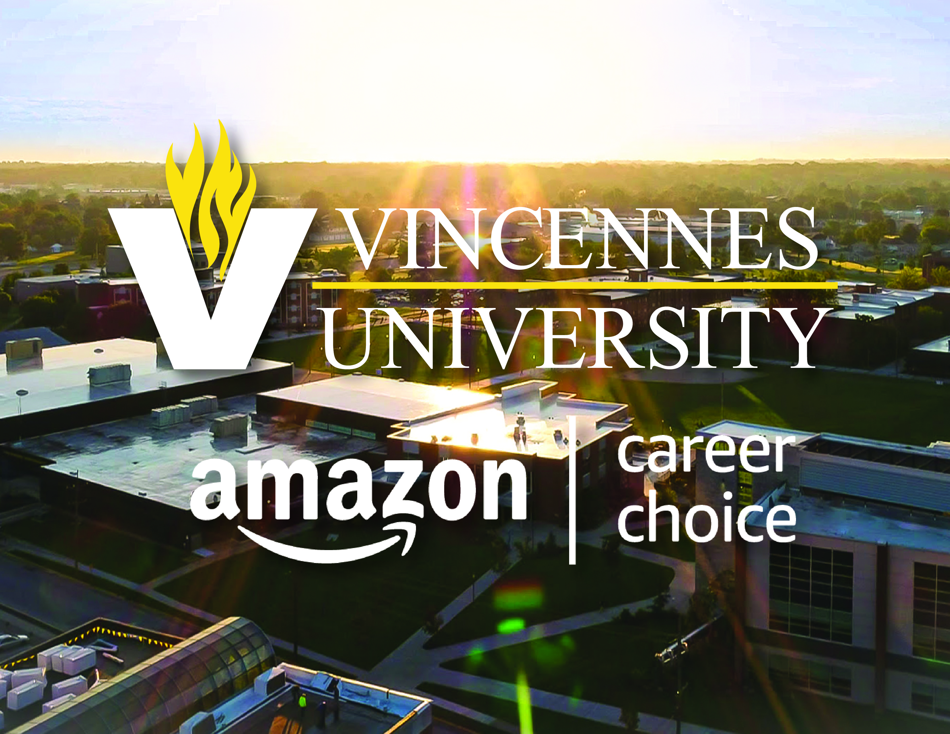 Amazon and VU logos with Vincennes Campus in background